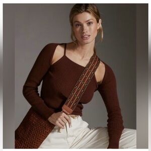 Anthropologie Off-the-Shoulder Brown Sweater